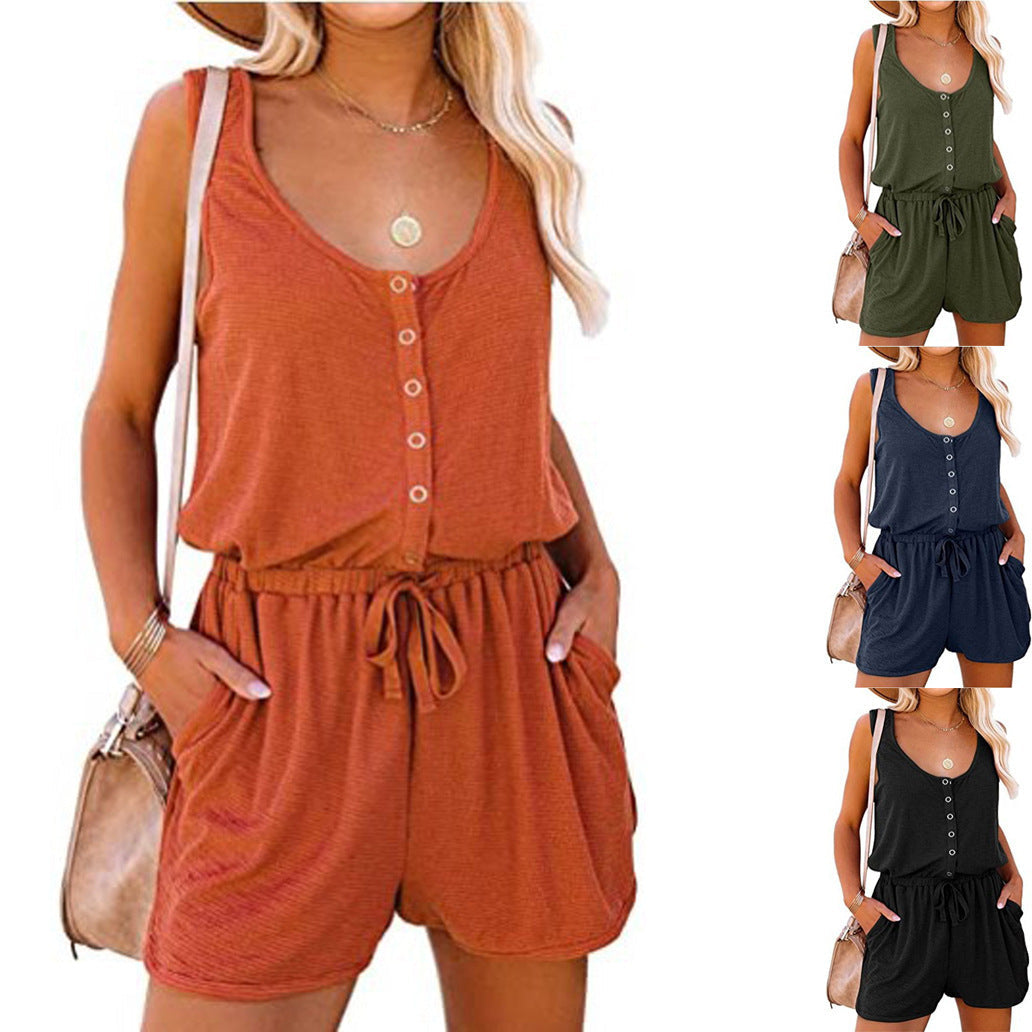 Damen Praktischer Jumpsuit mit Knopfdetails und verstellbarem Bund