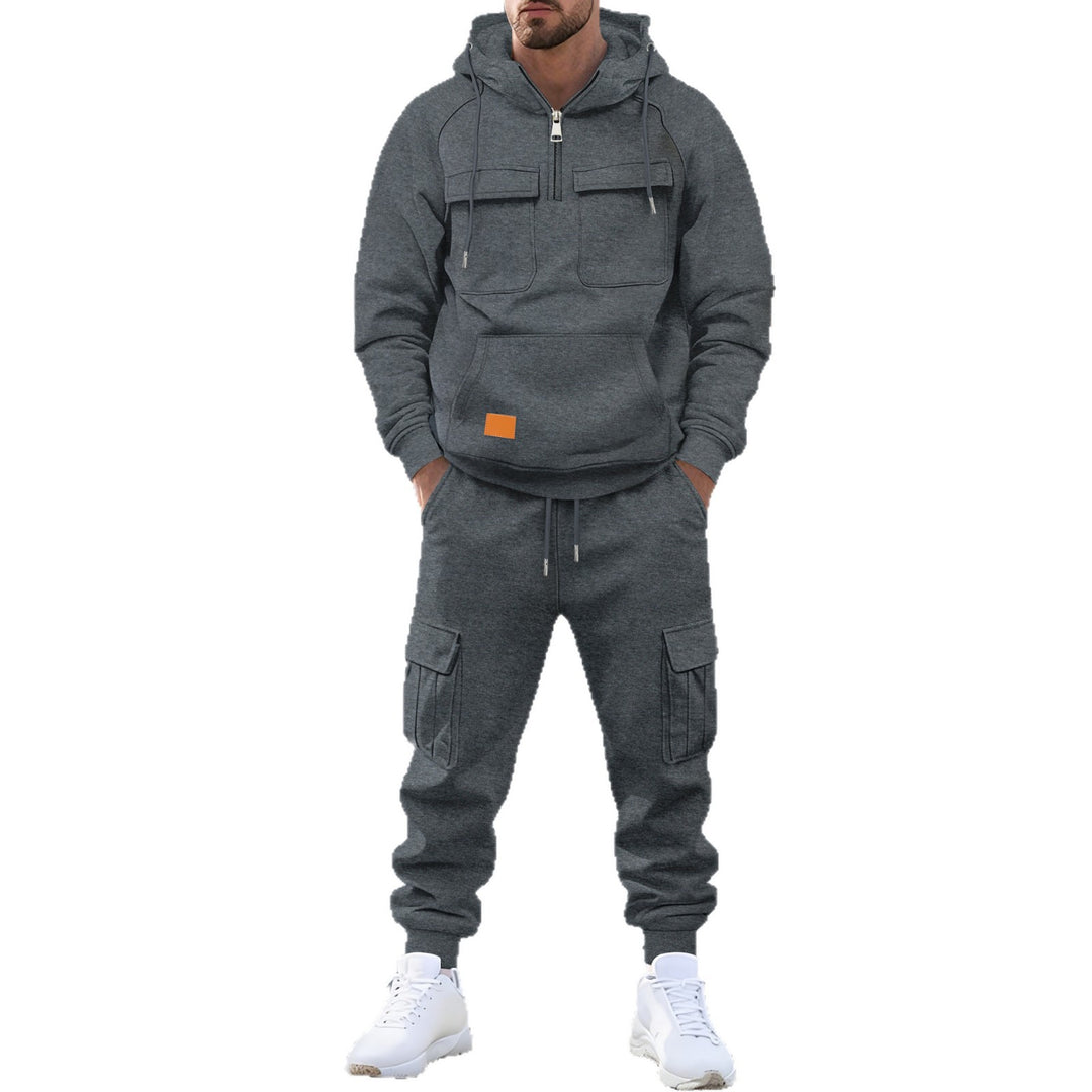 Herren technischer Oversize-Hoodie mit Halbzip, Kapuze, Kängurutasche und aufgesetzten Utility-Taschen Shop Nory