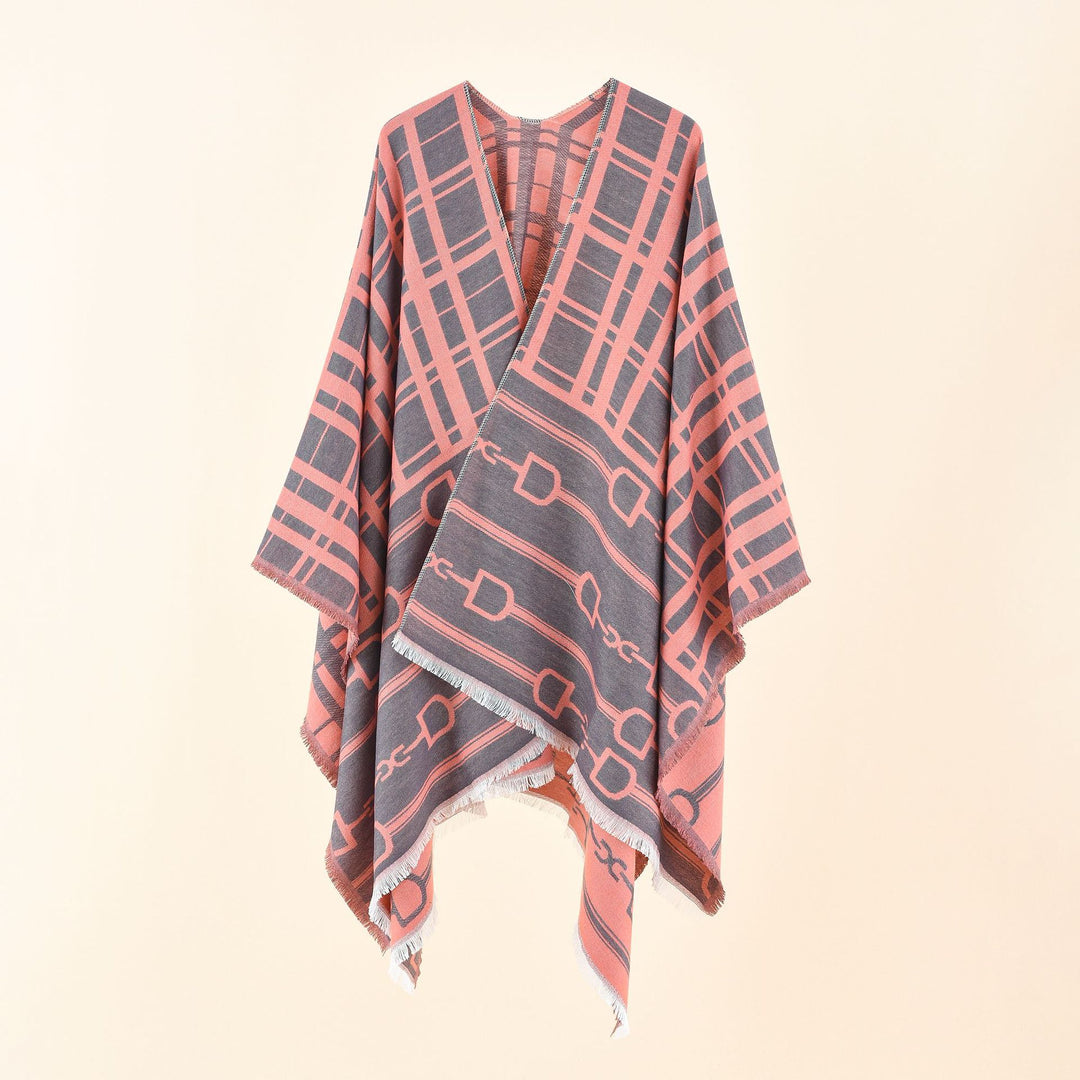 Damen Jacquard-Umhang mit Steigbügel‑Motiv und Fransensaum Shop Nory