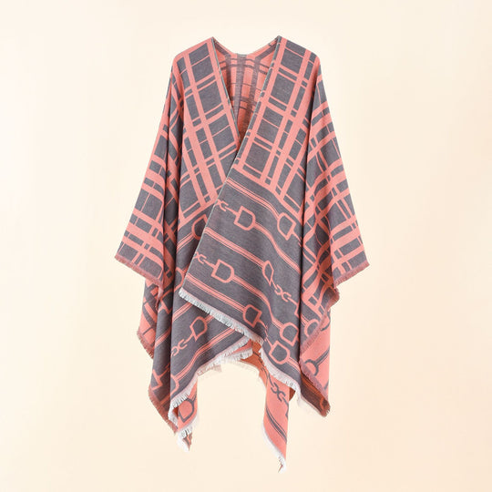 Damen Jacquard-Umhang mit Steigbügel‑Motiv und Fransensaum Shop Nory
