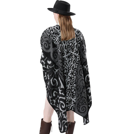 Damen Oversize-Kimono-Poncho im Jacquardstrick mit ornamentalem Muster und V-Ausschnitt Shop Nory