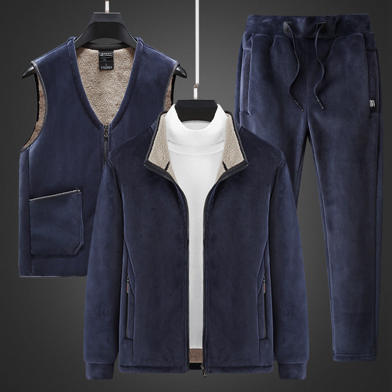 Herren wärmendes Fleece-Dreiteiliges Set mit Reißverschlussjacke, Teddyweste und Jogginghose Shop Nory