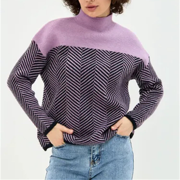 Damen Strickpullover mit Stehkragen und Fischgrätmuster Shop Nory