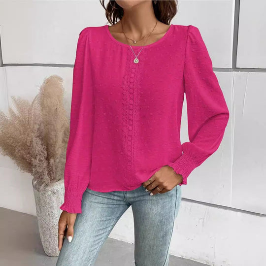 Damen luftige Bluse mit feinem Stickmuster