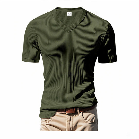 Herren modernes V-Ausschnitt T-Shirt mit strukturierter Oberfläche