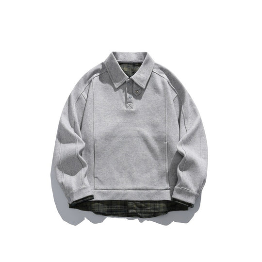 Herren Langärmeliges Polo‑Sweatshirt mit Kentkragen, Knopfleiste und eingearbeitetem Karo‑Layer Shop Nory