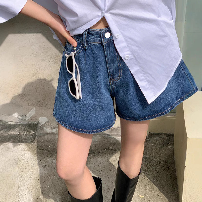 Damen Freizeit Jeans-Shorts mit hohem Bund und elastischem Gürtel
