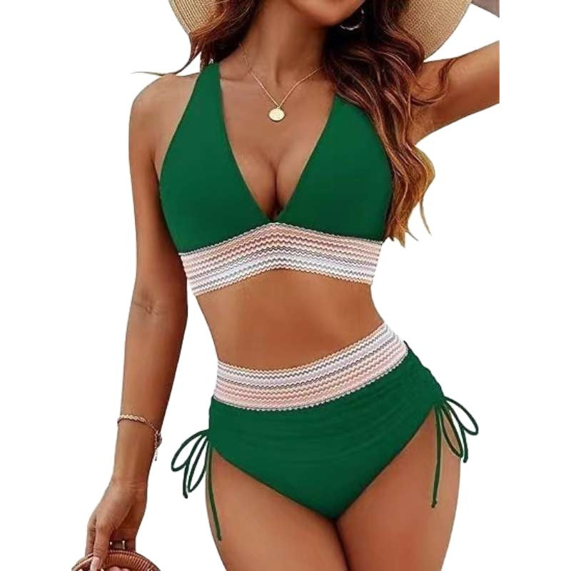 Damen Bikiniset mit hohem Bund und verstellbaren Rüschen