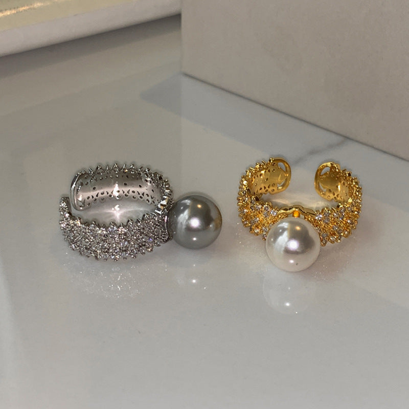 Damen Elegante und funkelnde Ring mit Perle Shop Nory