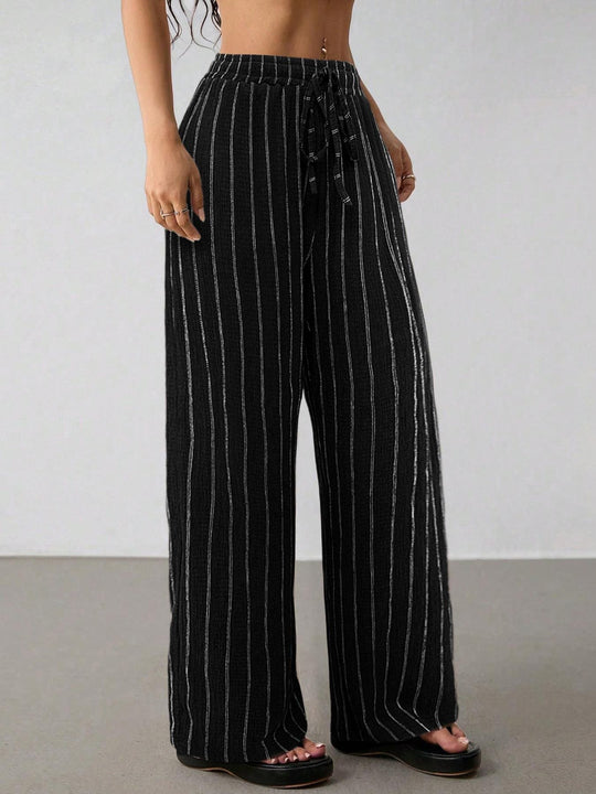 Damen Weite Strickhose mit hohem Bund und Kordelzug Shop Nory
