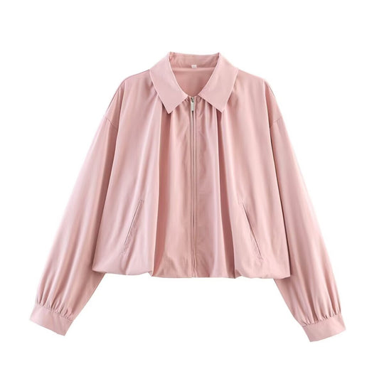 Damen Gekürzte leichte Oversize-Blousonjacke mit Reißverschluss und umgeschlagenem Kragen Shop Nory