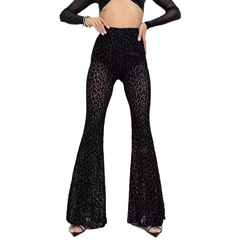 Damen Hoch taillierte Leoparden-Hose mit weitem Bein