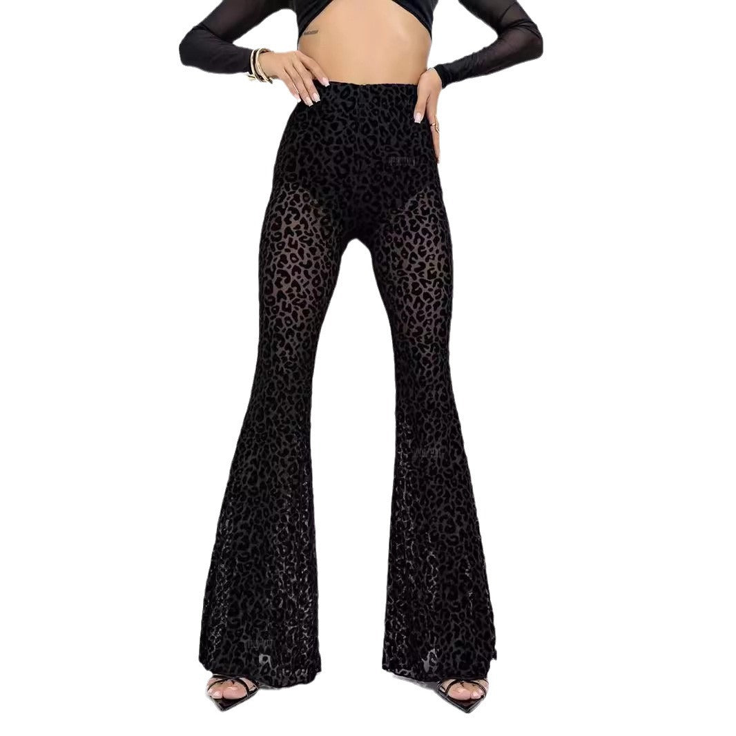 Damen Hoch taillierte Leoparden-Hose mit weitem Bein