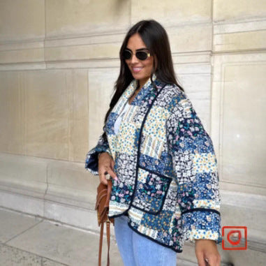 Damen Gesteppte Patchwork-Quiltjacke mit Kontrastpaspel und aufgesetzten Taschen Shop Nory