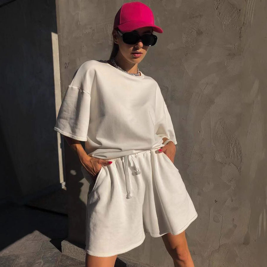 Damen lässiges Oberteil und Shorts-Set mit modernem Schnitt und praktischen Taschen