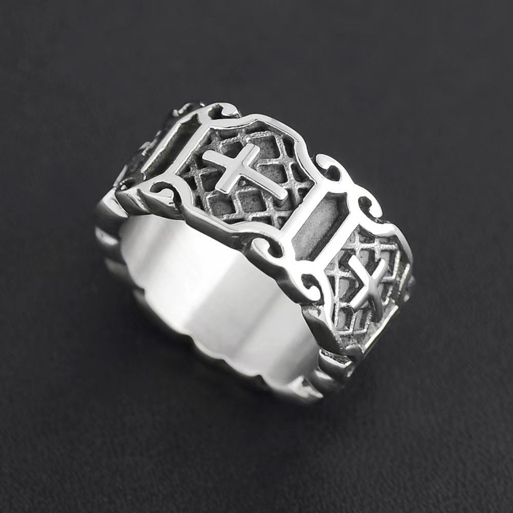 Herrenring mit kunstvollem Kreuz- und Musterdesign Shop Nory