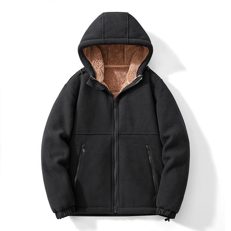 Herren Kapuzen-Fleecejacke mit Teddy-Innenfutter, durchgehendem Reißverschluss und winddichten Bündchen Shop Nory