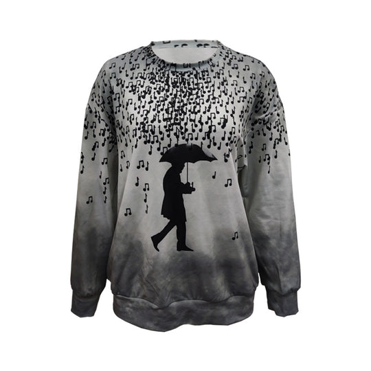 Damen Langärmliges Relax-Sweatshirt mit Notenregen-Print und Silhouetten-Motiv Shop Nory