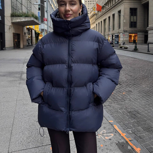Damen Oversize Stepp-Pufferjacke mit abnehmbarer Kapuze und Zwei-Wege-Reißverschluss Shop Nory