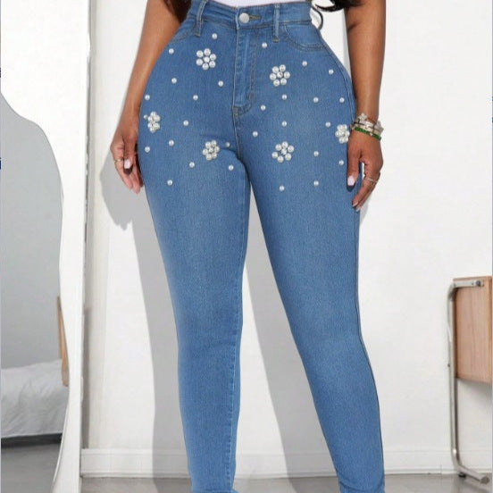 Damen Hochtaillierte Skinny-Jeans mit floralen Strass‑Applikationen und formendem Stretchschnitt Shop Nory