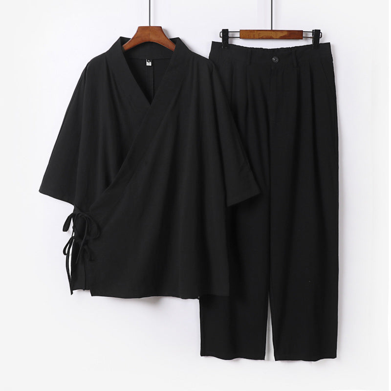 Unisex Kimono-Freizeit-Set mit Wickeloberteil und elastischer Bundhose Shop Nory