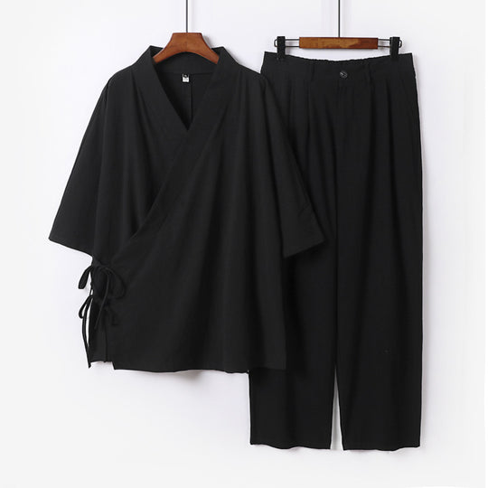 Unisex Kimono-Freizeit-Set mit Wickeloberteil und elastischer Bundhose Shop Nory