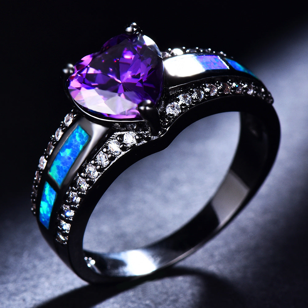 Damen Ring mit herzförmigem Amethyst und funkelnden Zirkonia-Elementen Shop Nory