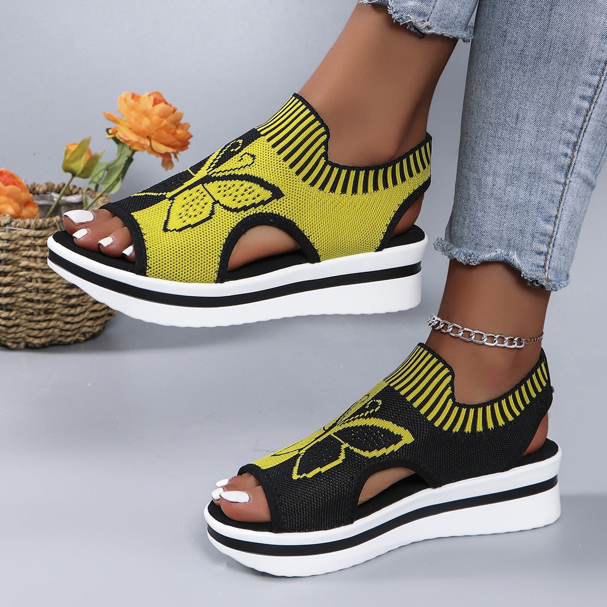 Damen Sportliche Plateau-Sandalen mit modischem Schmetterlingsdesign