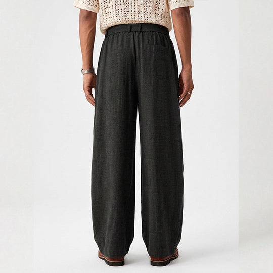 Herren weit geschnittene Leinenhose mit hoher Taille und Bindegürtel Shop Nory