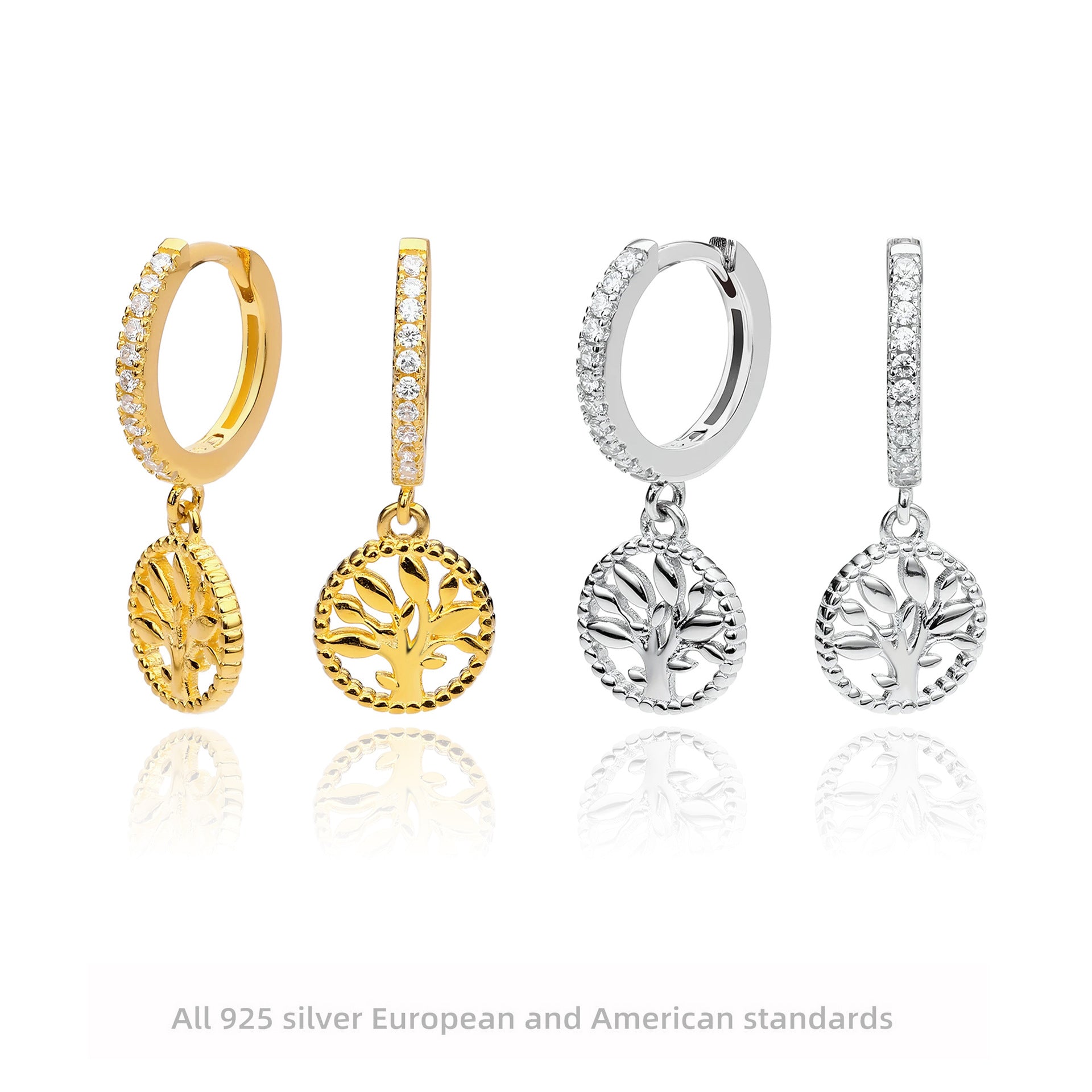 Damen Ohrhänger mit filigranem Baum-Motiv aus 925 Sterling Silber und funkelnden Zirkonia Shop Nory