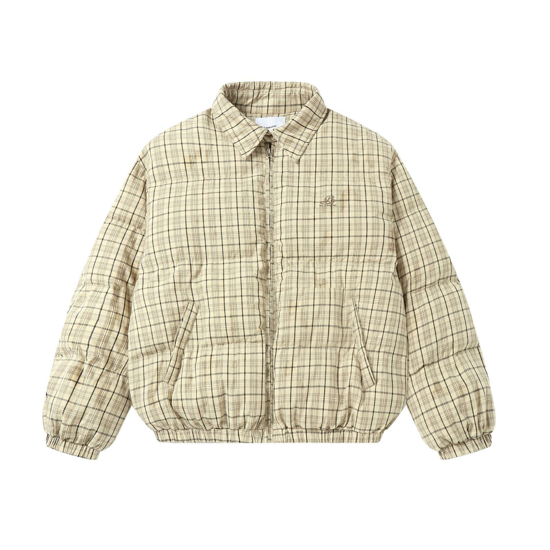 Unisex Kurz geschnittener karierter Steppblouson mit hohem Kragen und elastischem Saum Shop Nory