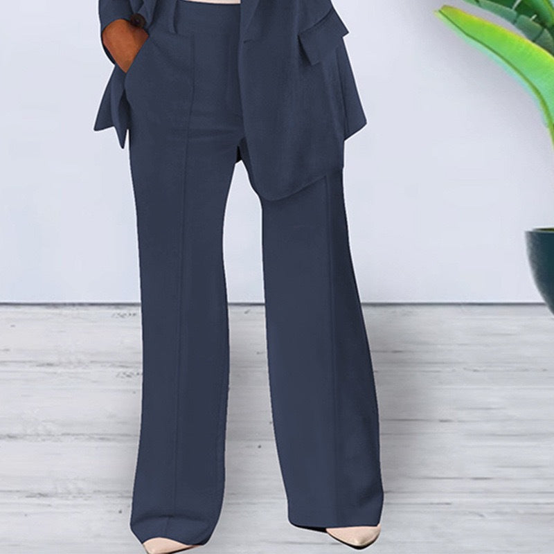 Damen elegantes und lockeres Blazerset mit weiten Hosen
