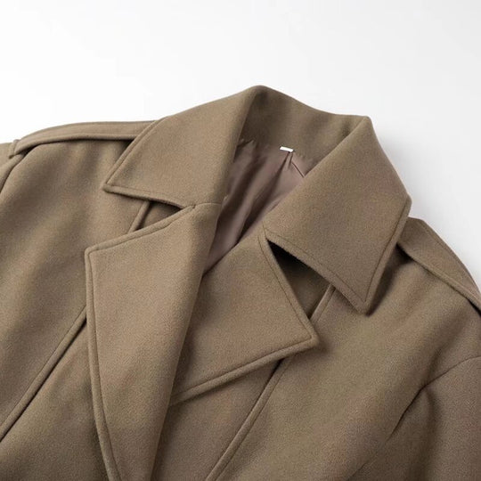 Damen Kurzer Wollmix-Trench mit Gürtel, Epauletten und weitem Revers Shop Nory