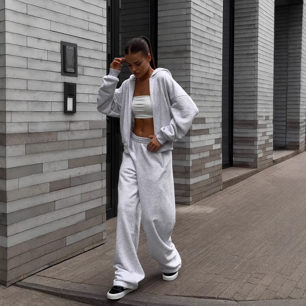 Damen lässiges Kapuzensweatshirt und weite Jogginghose-Set