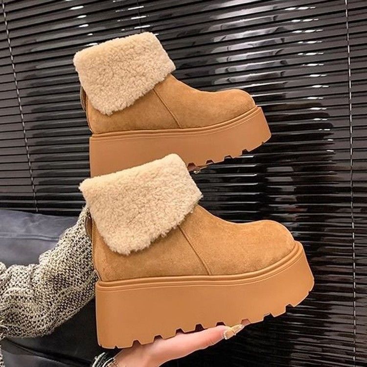 Damen Gefütterte Plateau-Ankleboots mit Teddykragen und grober Profilsohle Shop Nory
