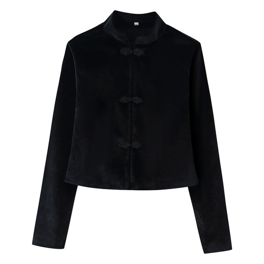 Damen Gekürzte taillierte Jacke mit Mandarinkragen und dekorativen Knebelverschlüssen Shop Nory