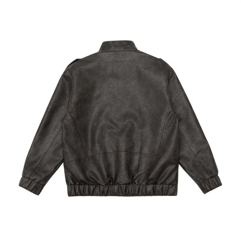 Herren Boxy Kunstleder-Blouson mit Stehkragen, Schulterklappen und elastischem Saum Shop Nory