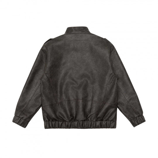 Herren Boxy Kunstleder-Blouson mit Stehkragen, Schulterklappen und elastischem Saum Shop Nory