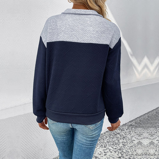 Damen Strukturierter Stehkragen-Sweatshirtpullover mit Knopfleiste Shop Nory