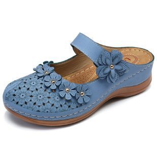 Damen Clogs mit blumigen Applikationen und verstellbarem Riemen