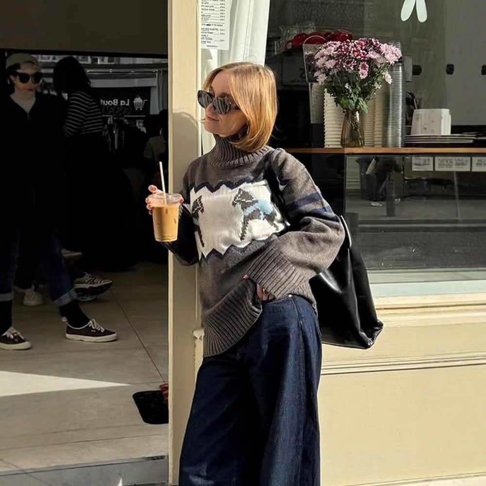 Damen Oversize-Rollkragenpullover mit Norweger-Intarsien und gerippten Bündchen Shop Nory