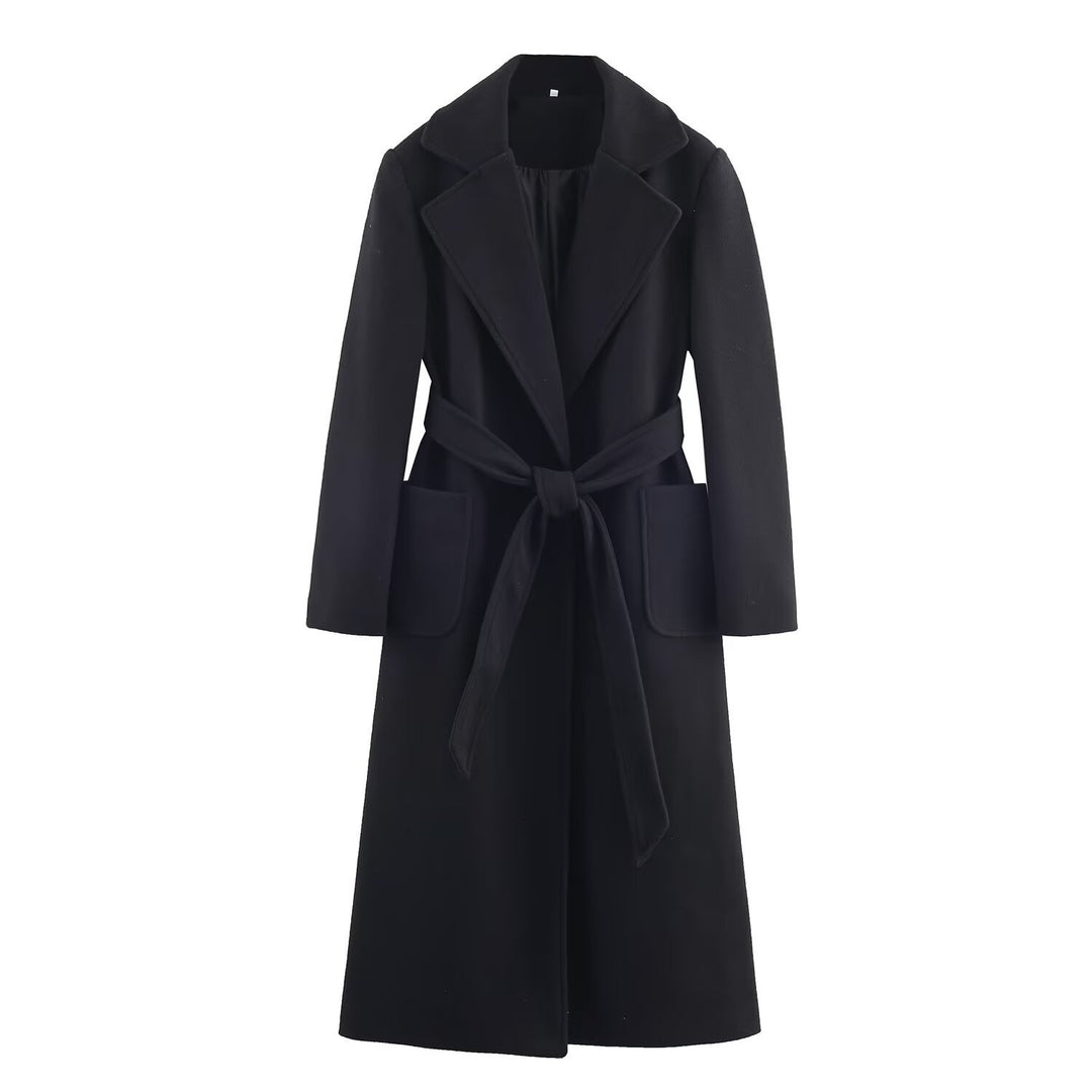 Damen Longline-Mantel mit breitem Revers und Bindegürtel Shop Nory