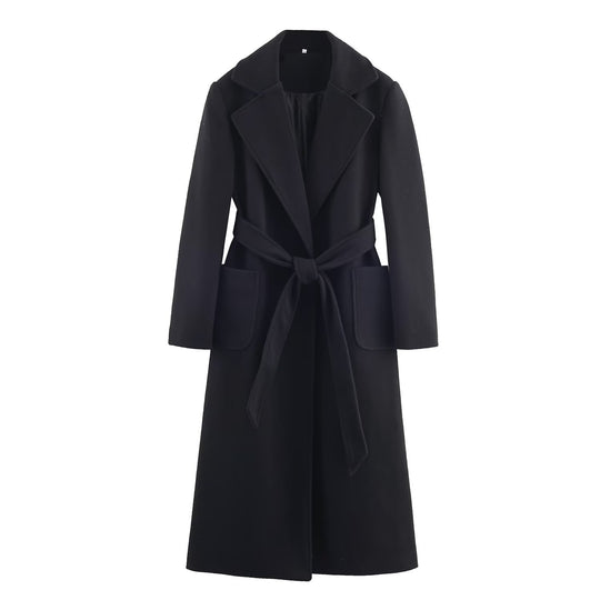 Damen Longline-Mantel mit breitem Revers und Bindegürtel Shop Nory