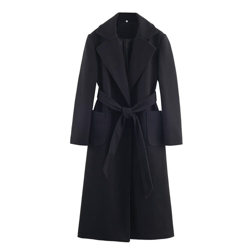 Damen Longline-Mantel mit breitem Revers und Bindegürtel Shop Nory