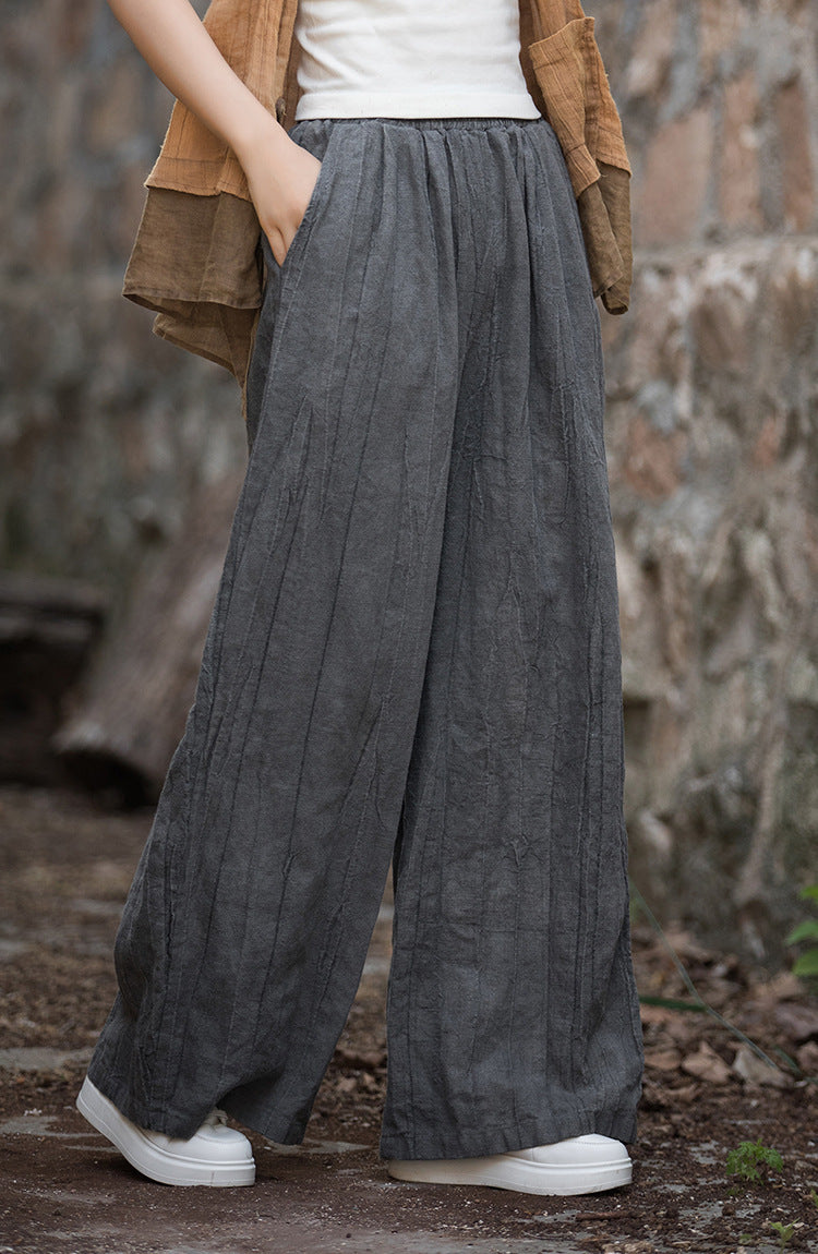 Damen weite Leinenhose mit eleganter Textur