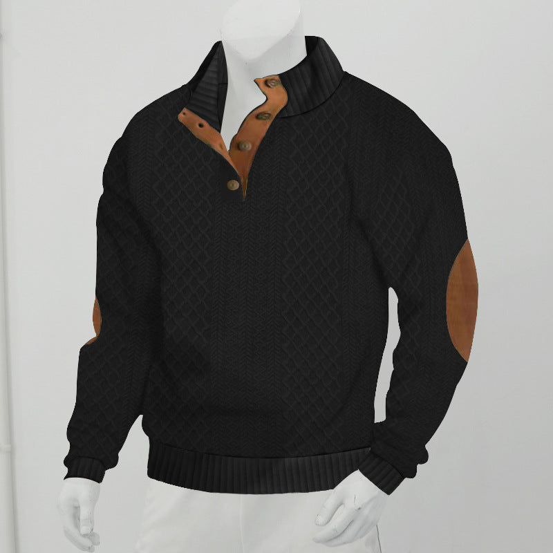 Herren nan texturierter Halbzip-Pullover im Troyer-Stil mit Kontrastbesatz und Leder-Ellbogenpatches Shop Nory