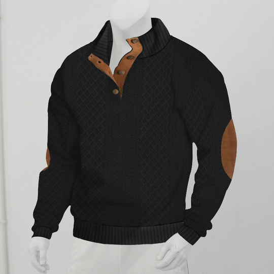 Herren nan texturierter Halbzip-Pullover im Troyer-Stil mit Kontrastbesatz und Leder-Ellbogenpatches Shop Nory