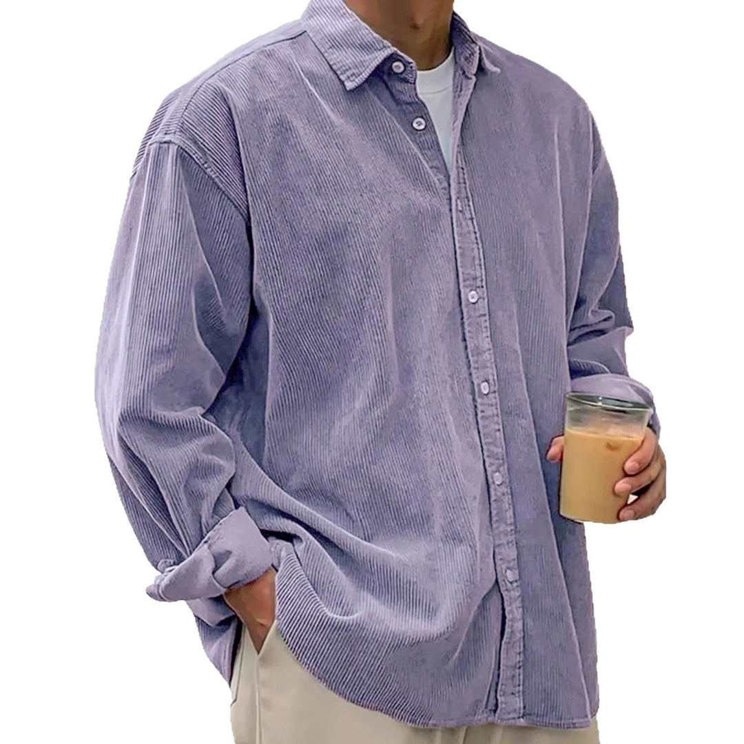 Herren Oversize Cord-Shirt aus feinem Cord mit durchgehendem Knopfverschluss und Kent-Kragen EB