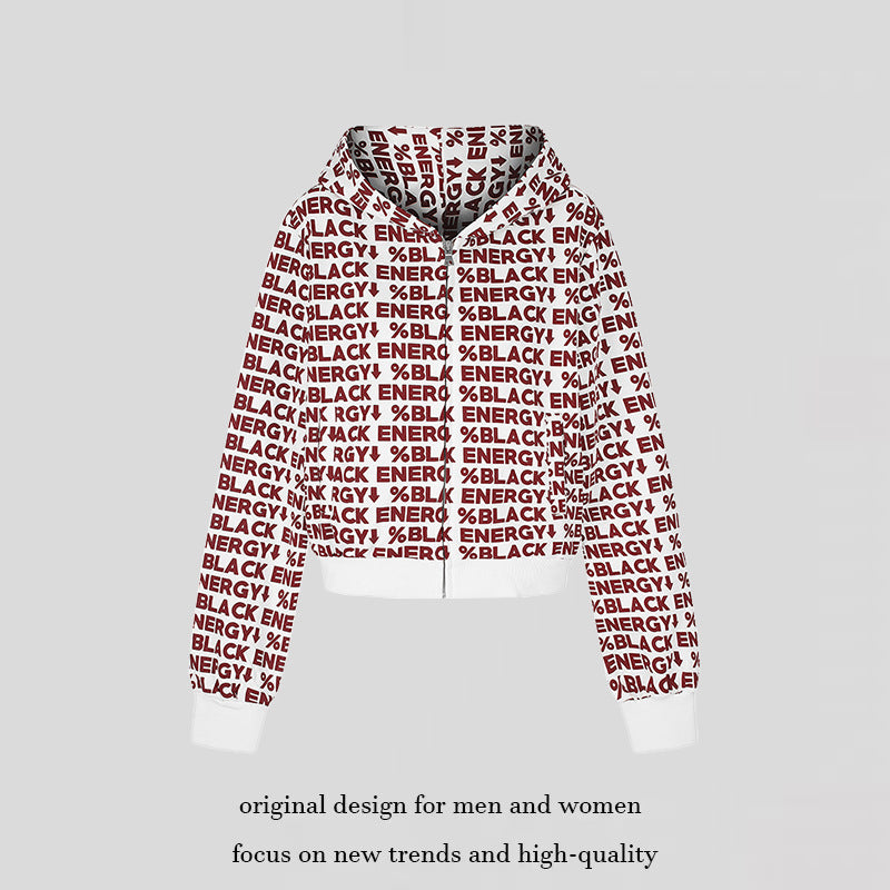 Damen kurze Zip-Kapuzenjacke mit Allover-Logoprint und elastischem Rippenbund Shop Nory