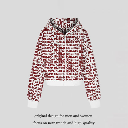 Damen kurze Zip-Kapuzenjacke mit Allover-Logoprint und elastischem Rippenbund Shop Nory